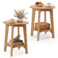 Tangkula Outdoor 2-Tier Eucalyptus Wood Side Table(1/2)