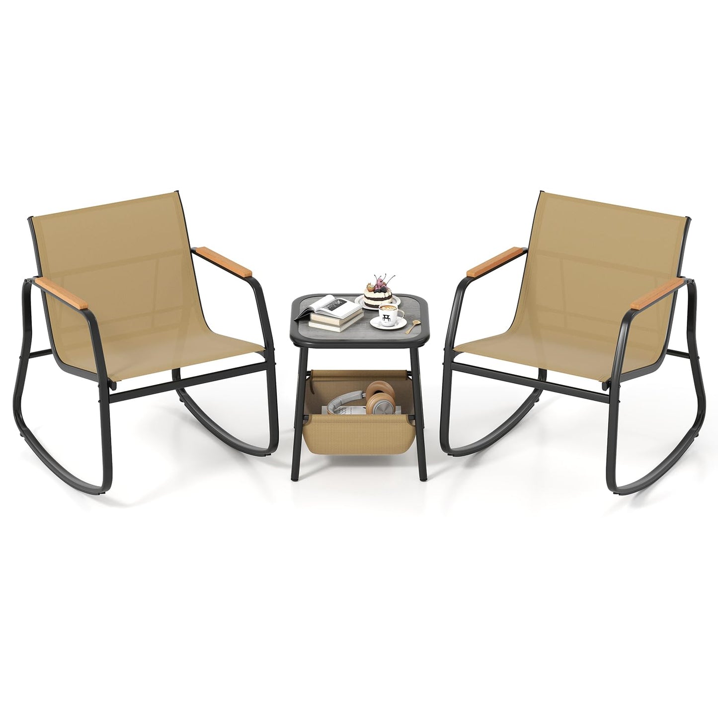 Tangkula 3 Piece Rocking Bistro Set Outdoor for Porch