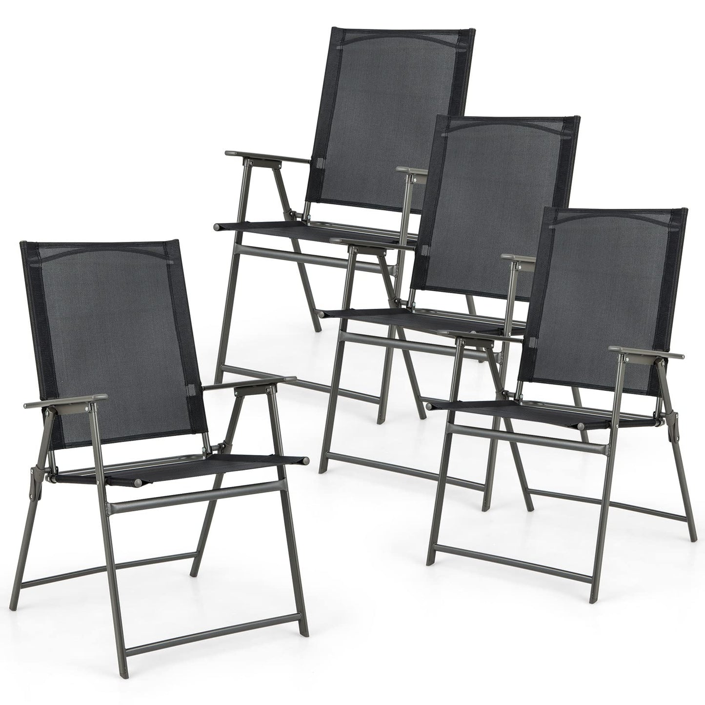 Tangkula Set of 2/4 Patio Folding Chairs, High Back Dining Chairs with Weather-Resistant Fabric