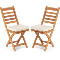 Tangkula Patio Folding Chairs Set, Acacia Wood Slatted Dining Chairs w/Soft Seat Cushion