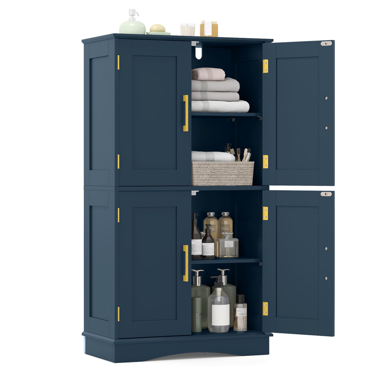 Tangkula 43.5" H Freestanding Pantry Cabinet with 4 Doors and 2 Adjustable Shelves