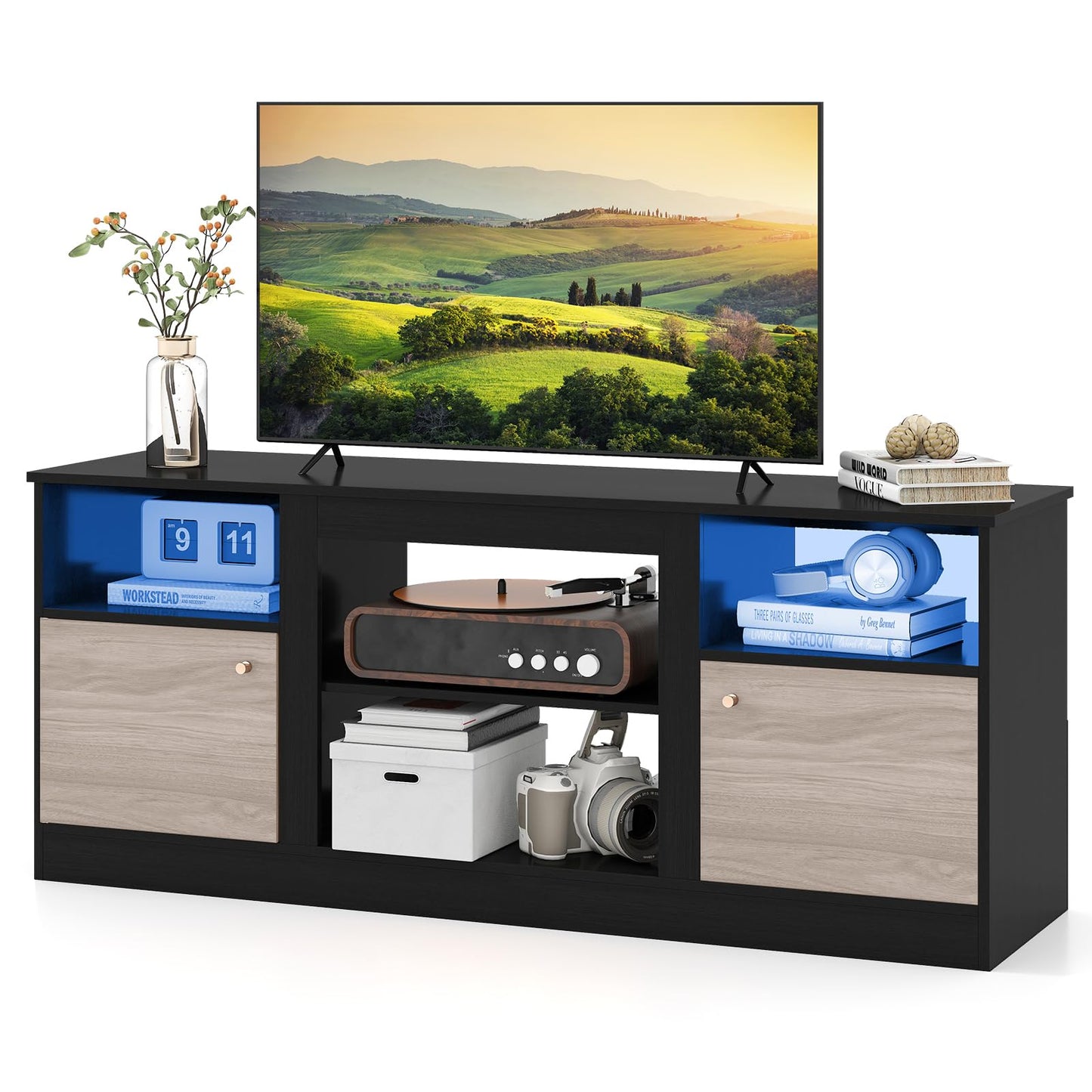 Tangkula TV Stand with LED Lights for 65” TVs