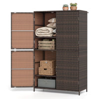 Tangkula Rattan Outdoor Storage Cabinet with 2 Adjustable Shelves
