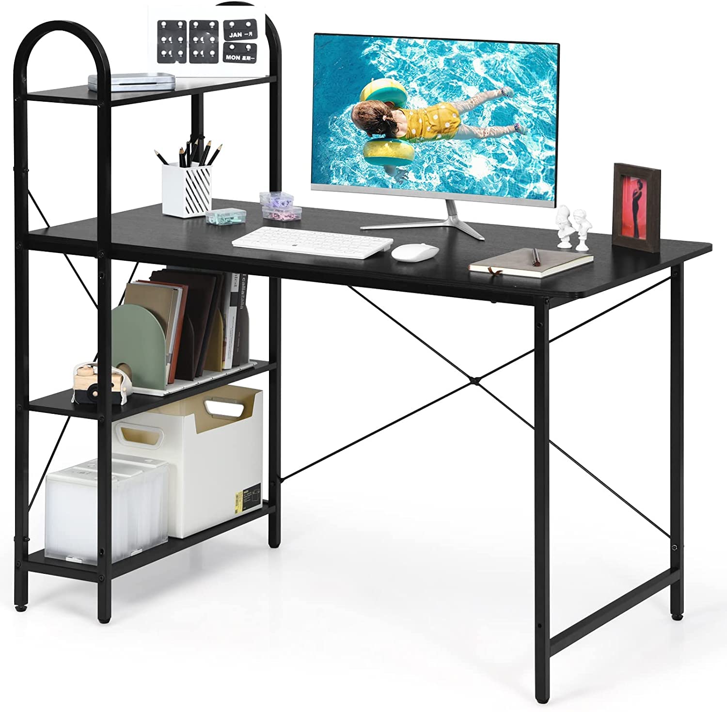 Tangkula 48-Inch Reversible Computer Desk with Storage Shelves