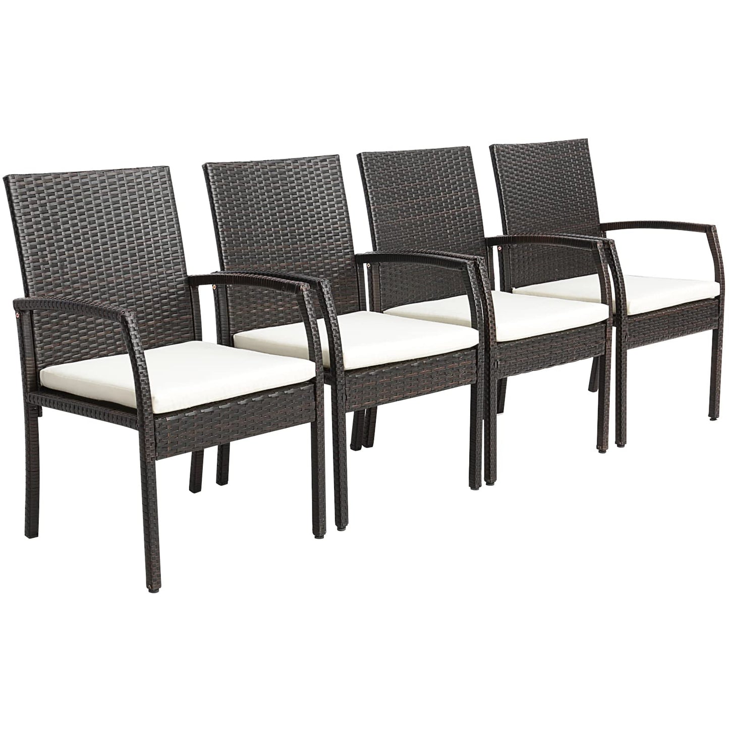 Tangkula Patio Wicker Dining Chair Set of 2, Outdoor PE Rattan Armchairs with Removable Cushion