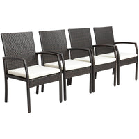 Tangkula Patio Wicker Dining Chair Set of 2, Outdoor PE Rattan Armchairs with Removable Cushion