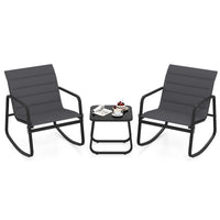 Tangkula 3 Piece Outdoor Rocking Bistro Set | Porch Rocker Chairs with Tempered Glass Table