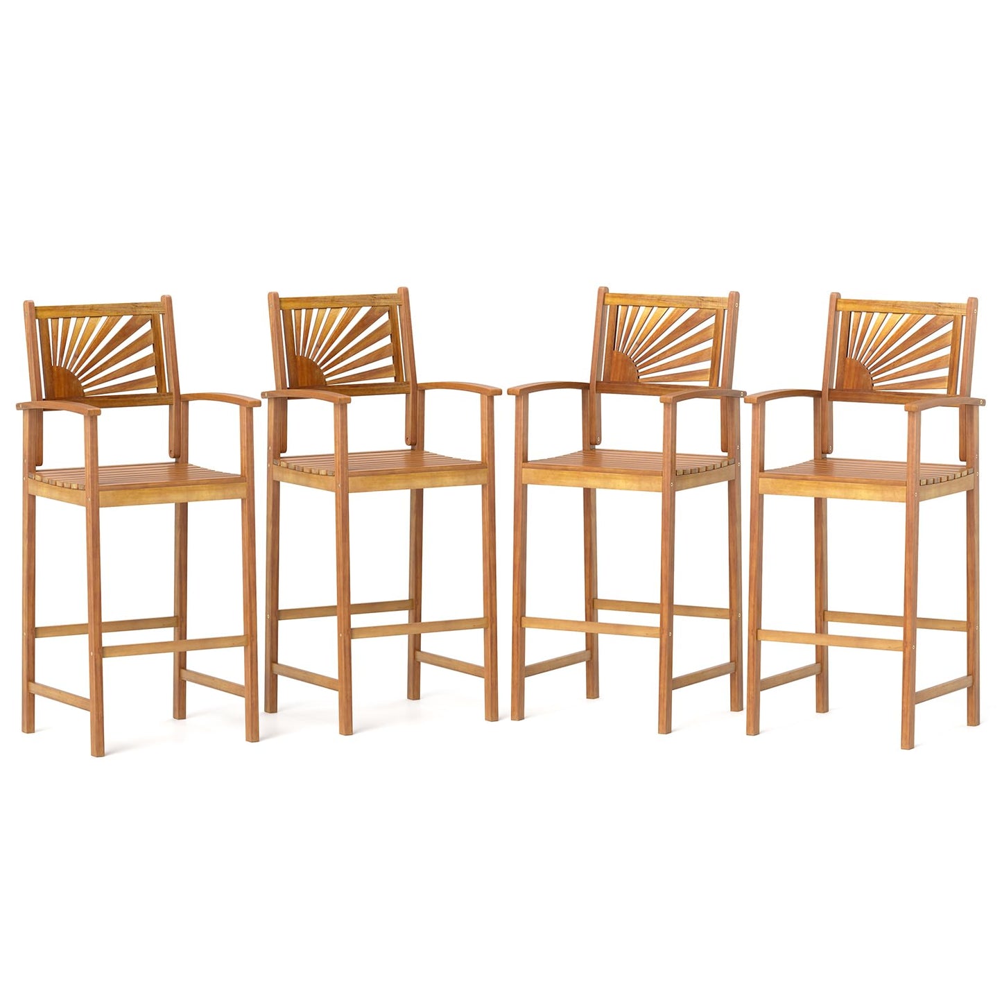 Tangkula Set of 2/4 Outdoor Acacia Wood Bar Stools