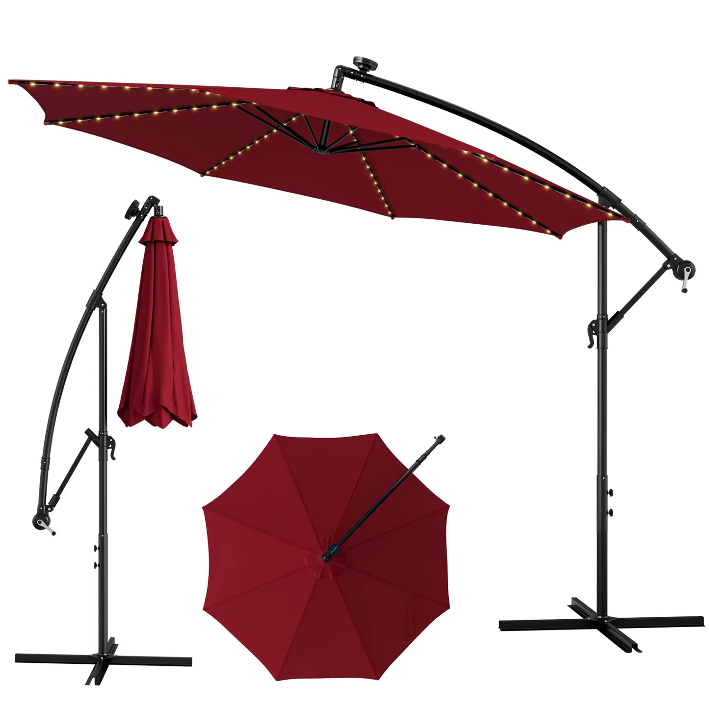 TANGKULA 10FT Solar Offset Umbrella, Tilted Cantilever Hanging Umbrella with 112 LED Lights