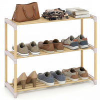 Tangkula 3 Tier Solid Wood Shoe Rack | Wooden Space-Saving Storage Organizer for Entryway