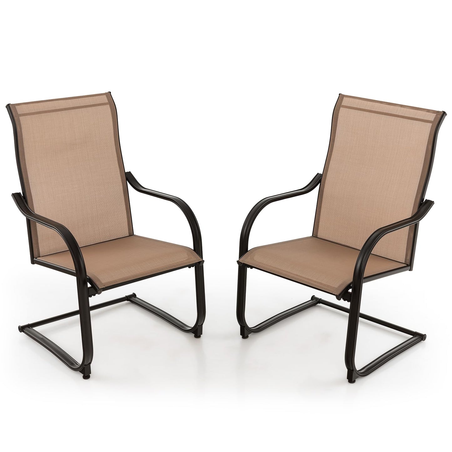 Tangkula 2 Pieces Outdoor Dining Chairs, Patio C-Spring Motion with Cozy & Breathable Seat Fabric