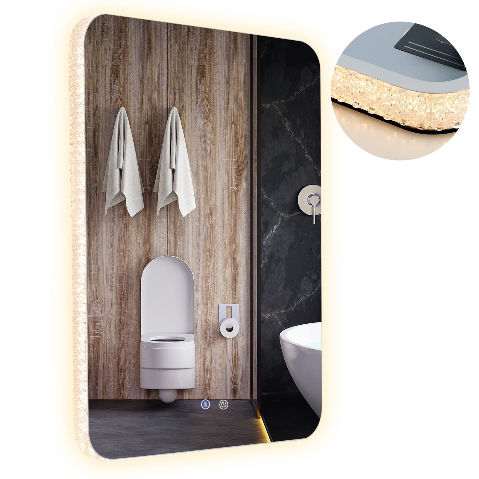 Tangkula 80CMx60CM Mirror with LED Lights with Dimmable 3 Color Temperatures