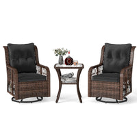 Tangkula 3 Piece Patio Swivel Rocker Set with Tempered Glass Side Table