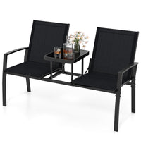 Tangkula Patio Loveseat with Built-in Table for Porch Backyard Garden