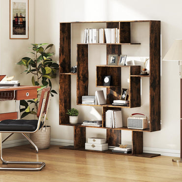 Tangkula Irregular Wooden Bookshelf Geometric Bookcase