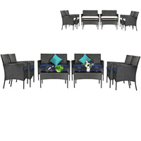 Tangkula Patio Furniture Set, Outdoor Wicker Conversation Set with Tempered Glass Coffee Table