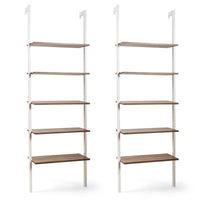 Tangkula Industrial Ladder Shelf Against The Wall, 5-Tier Wall Mount Ladder Bookshelf with Metal Frame