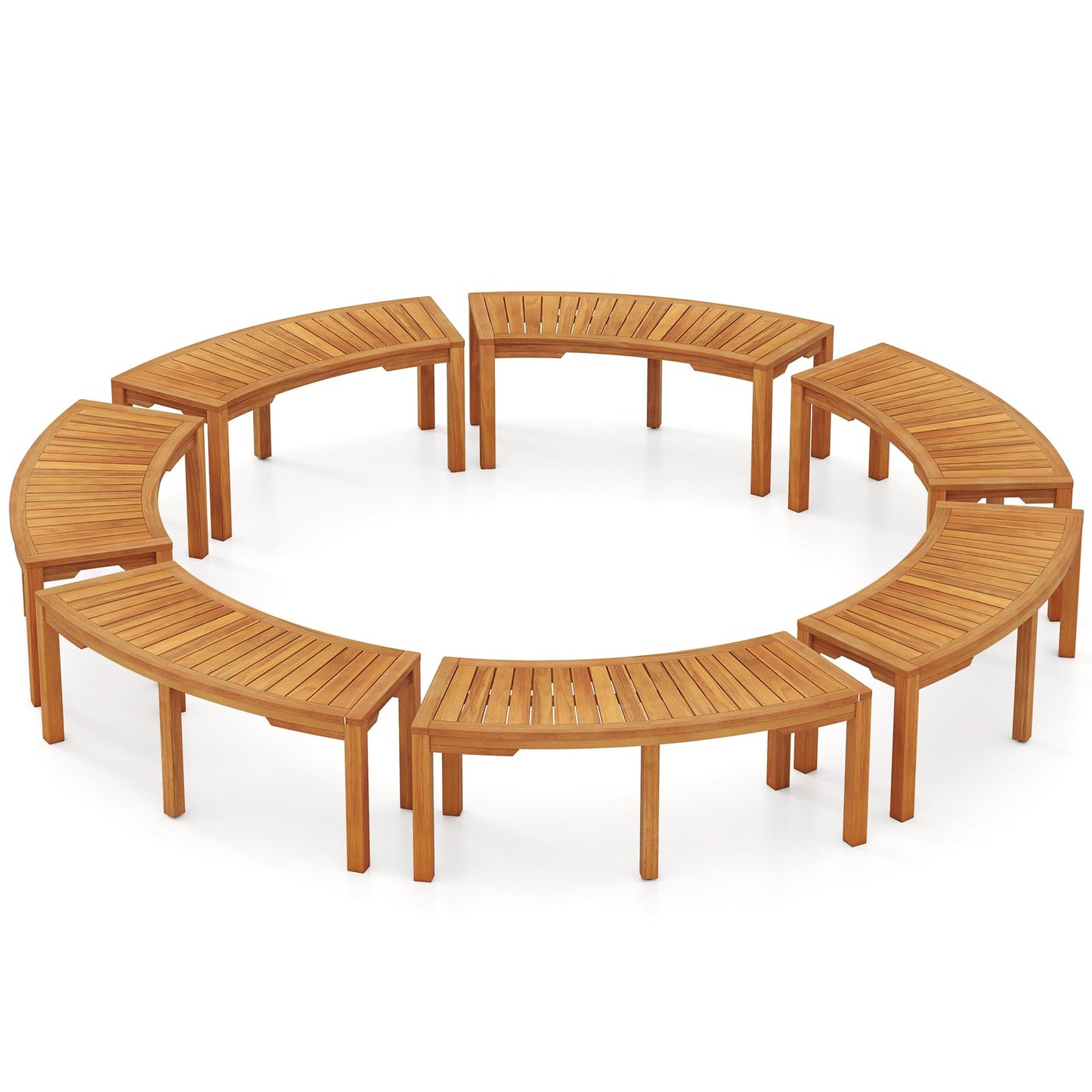 Tangkula Outdoor Acacia Wood Curved Garden Bench（1/2/4/7）