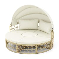 Tangkula Outdoor Patio Round Daybed with Retractable Canopy, Soft Cushions