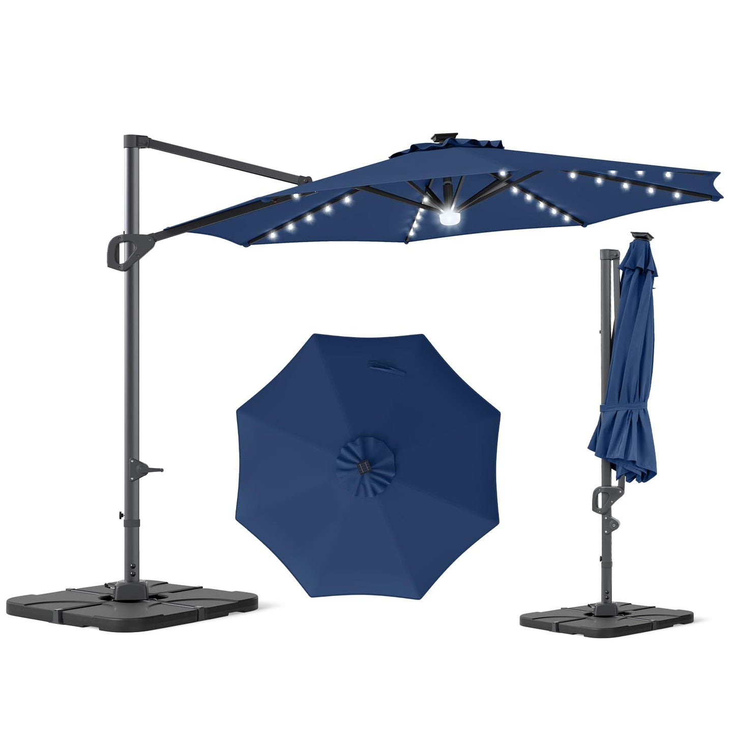 Tangkula 10 FT Solar Patio Umbrella with Base Included Cantilever Offset Outdoor Umbrella