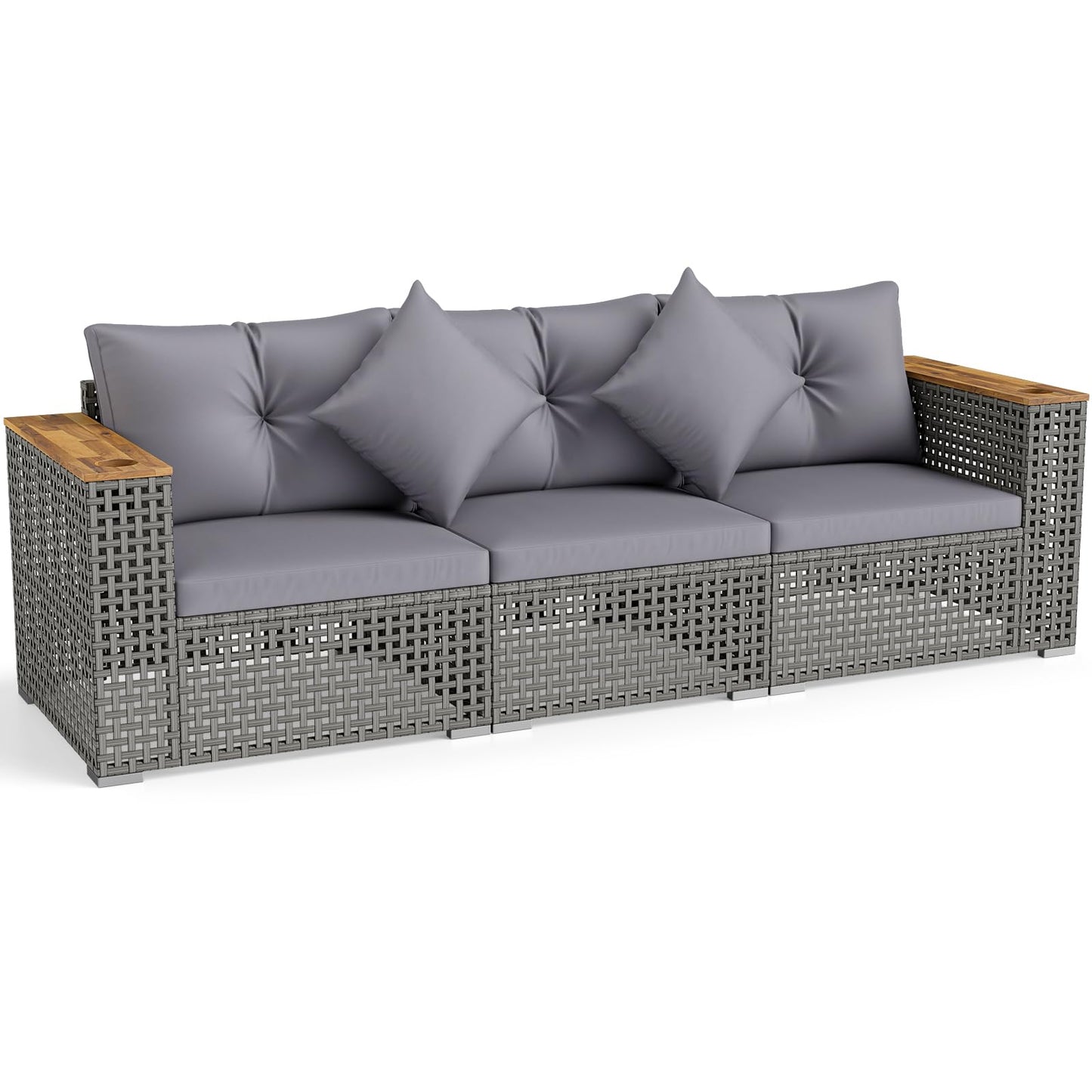 Tangkula 86.5" Large 3-Seat Patio Wicker Sofa for Garden