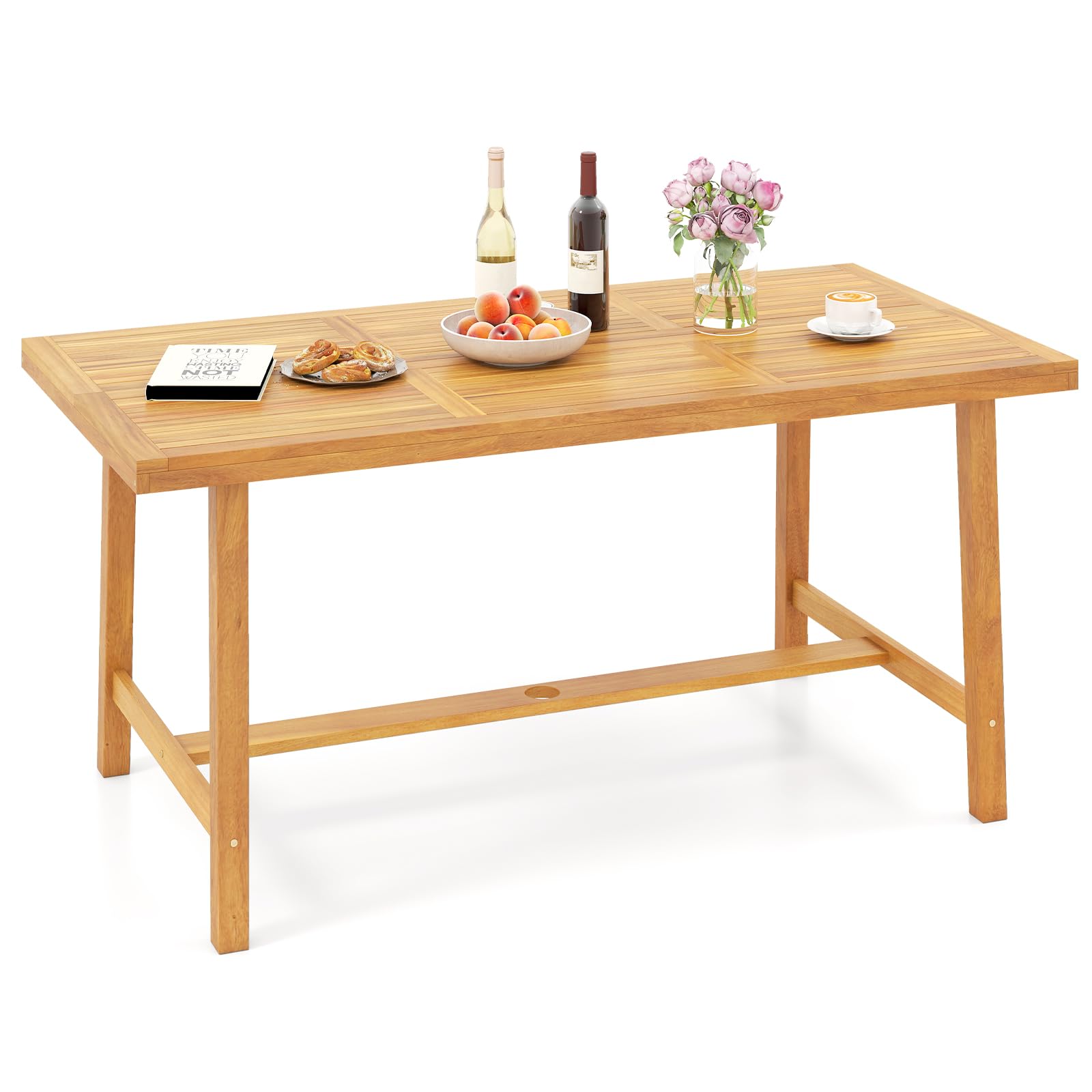 Tangkula 63" Acacia Wood Dining Table for 6 People