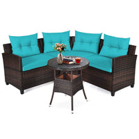 4-Piece Patio Furniture Set, C-Shape Outdoor Wicker Sectional Sofa Set