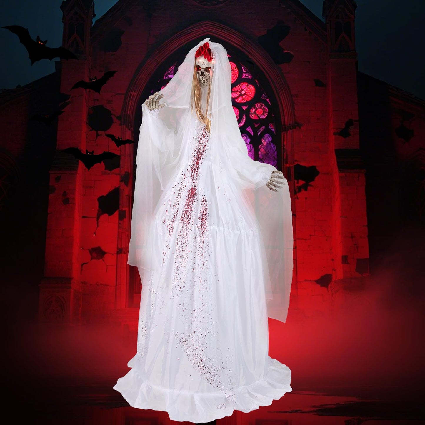 Tangkula Mariée Animée Debout d'Halloween 2,2 M Décoration de Maison Hantée