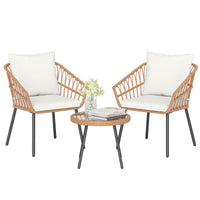 Tangkula 3 Piece Patio Bistro Set with Round Glass Table & Soft Cushions