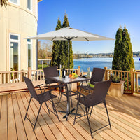 5 Pcs Patio Furniture Set Square Bar Glass Top Table and 4 Folding Chairs Wicker Outdoor