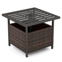 Tangkula Outdoor Table with Umbrella Hole, Rattan Umbrella Stand Table