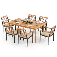 Tangkula 7 Piece Patio Wood Dining Set with Umbrella Hole