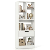 Tangkula 51” Tall Open Bookcase with Drawer 7-Cube Display Storage Cabinet(1/2)