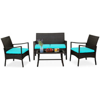 Tangkula 4 Pieces Rattan Conversation Set, Patio Sofa Couch Set with Tempered Glass Coffee Table