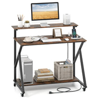 Tangkula Bureau Informatique Mobile de 99 cm avec Prises de Courant, Support Moniteur et Étagère de Rangement