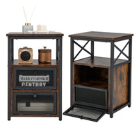 Tangkula Table d'appoint de canapé industrielle polyvalente avec étagère de rangement ouverte et 2 tiroirs basculants