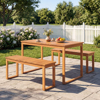 Tangkula 3 Pieces Patio Wooden Dining Set