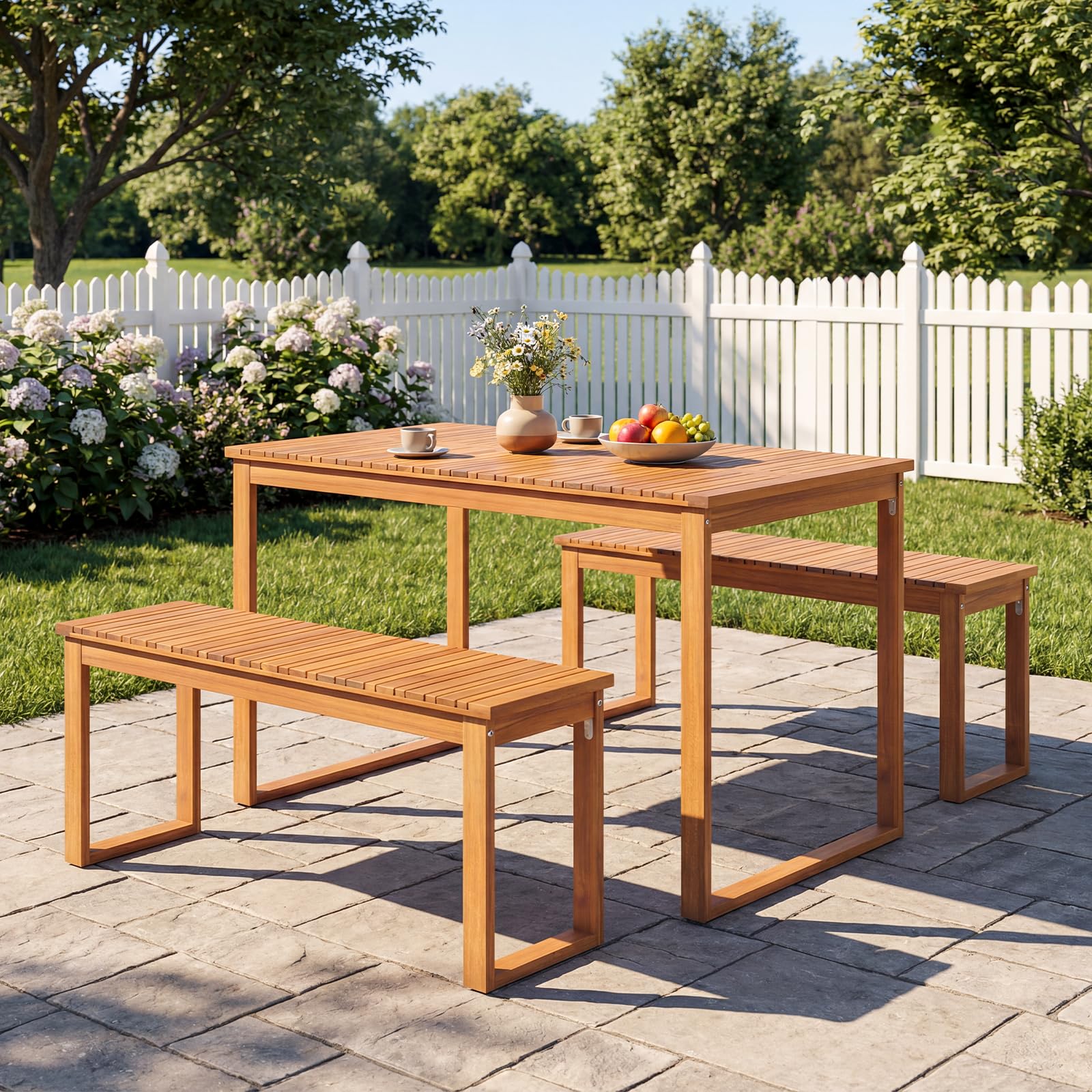 Ensemble de salle à manger Tangkula 3 pièces en bois pour patio