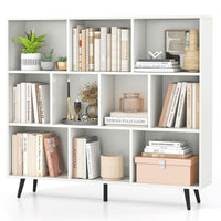 Tangkula 10-Cube Bookcase | Modern 47" L Storage Bookshelf with 5 Tapered Metal Legs & 2 Anti-Tip Kit