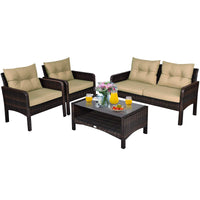 Tangkula 4 Piece Patio Furniture Set with Glass Top Coffee Table