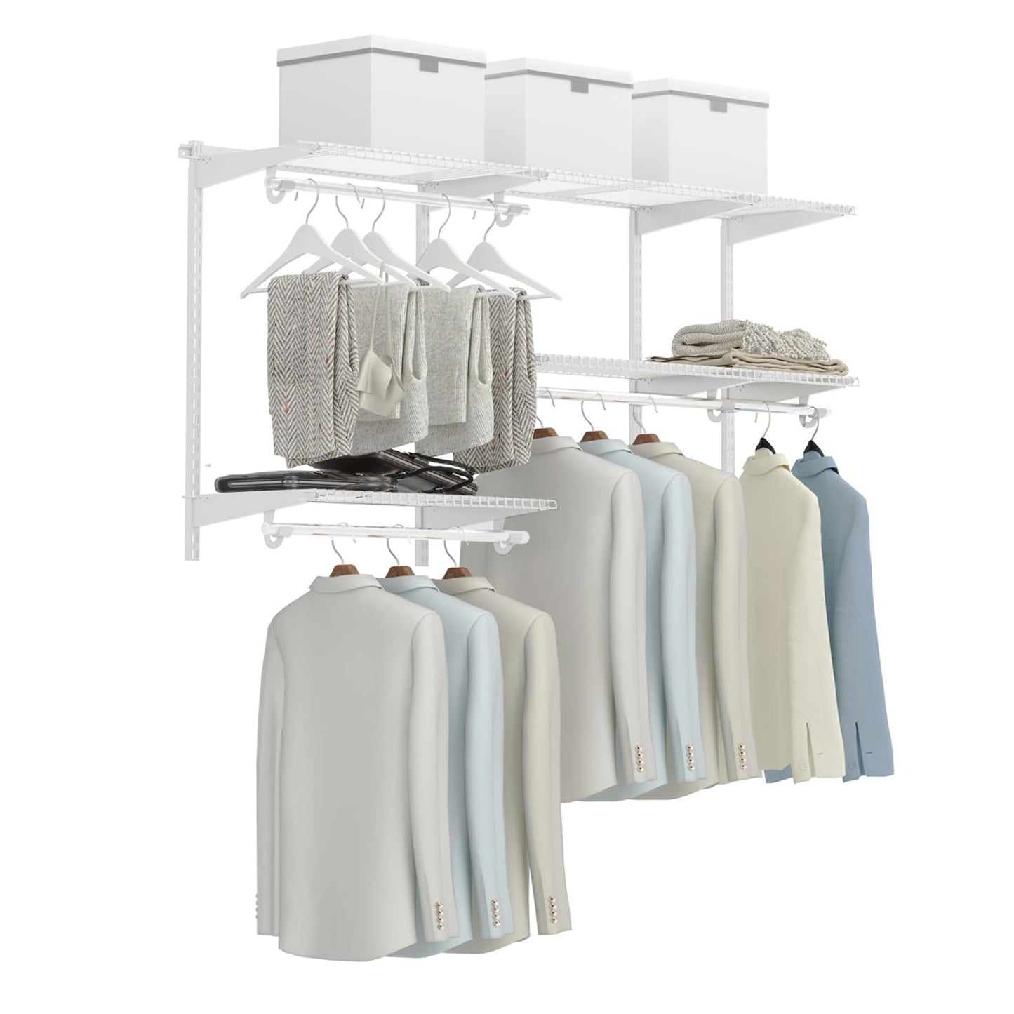 3 to 5 FT Custom Closet Organizer System Kit, Wall-Mounted Storage Organizer with Wire Shelving and Hanging Rods
