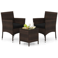 Tangkula 3 Pieces Patio Rattan Furniture Set, Outdoor Conversation Set with PE Wicker Armchairs