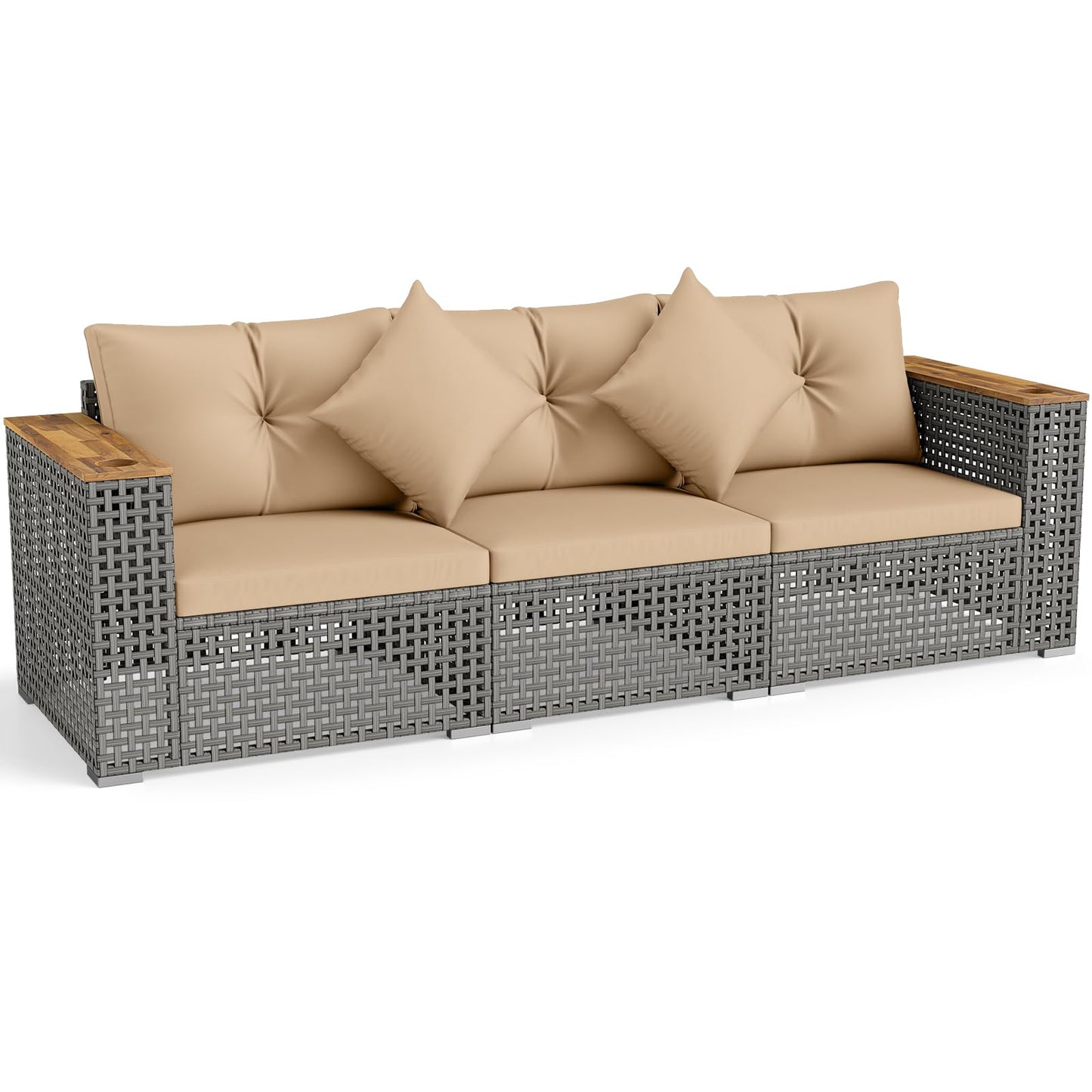 Tangkula 86.5" Large 3-Seat Patio Wicker Sofa for Garden