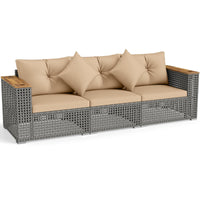Tangkula 86.5" Large 3-Seat Patio Wicker Sofa for Garden