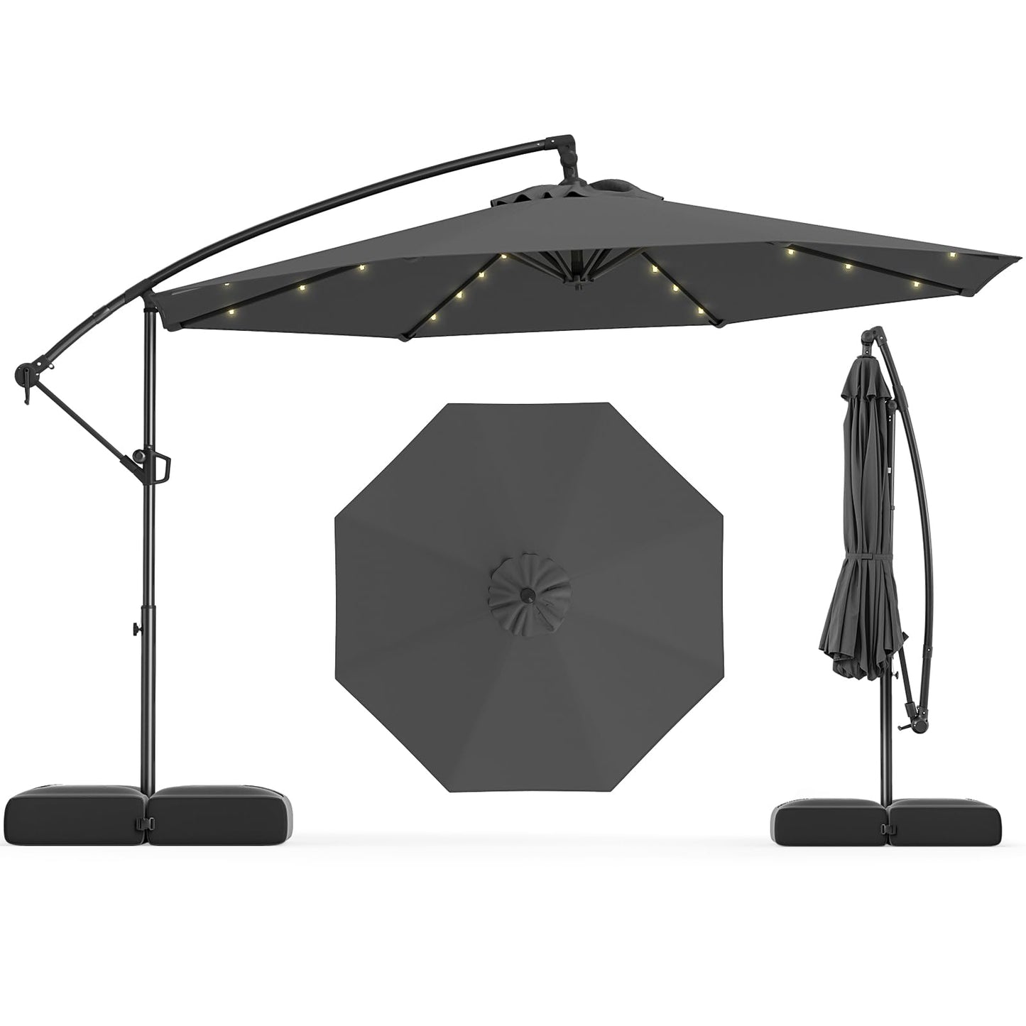 Tangkula 10ft Solar LED Patio Umbrella with Base