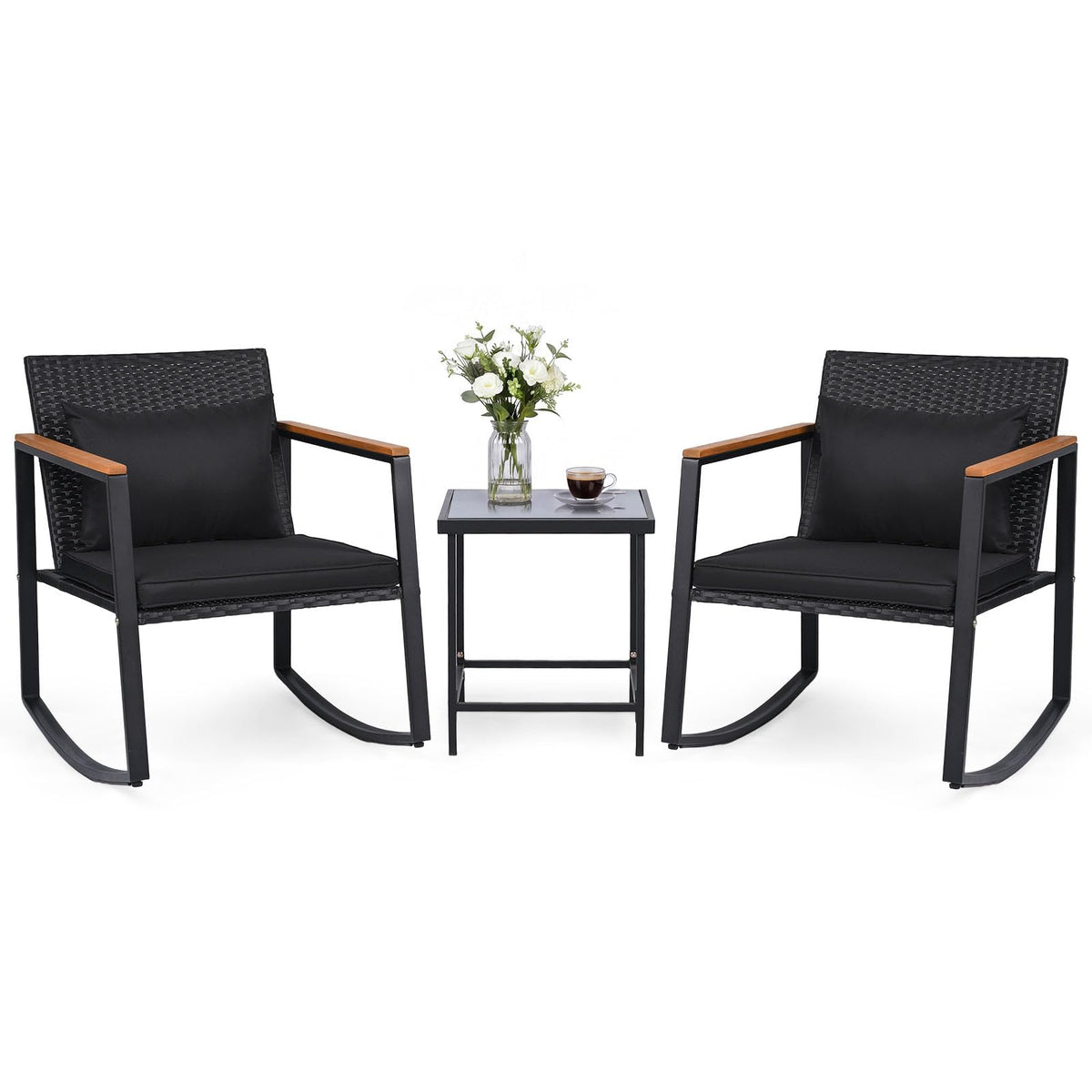 Tangkula 3-Piece Outdoor Rocking Chair Set for Garden Balcony Backyard
