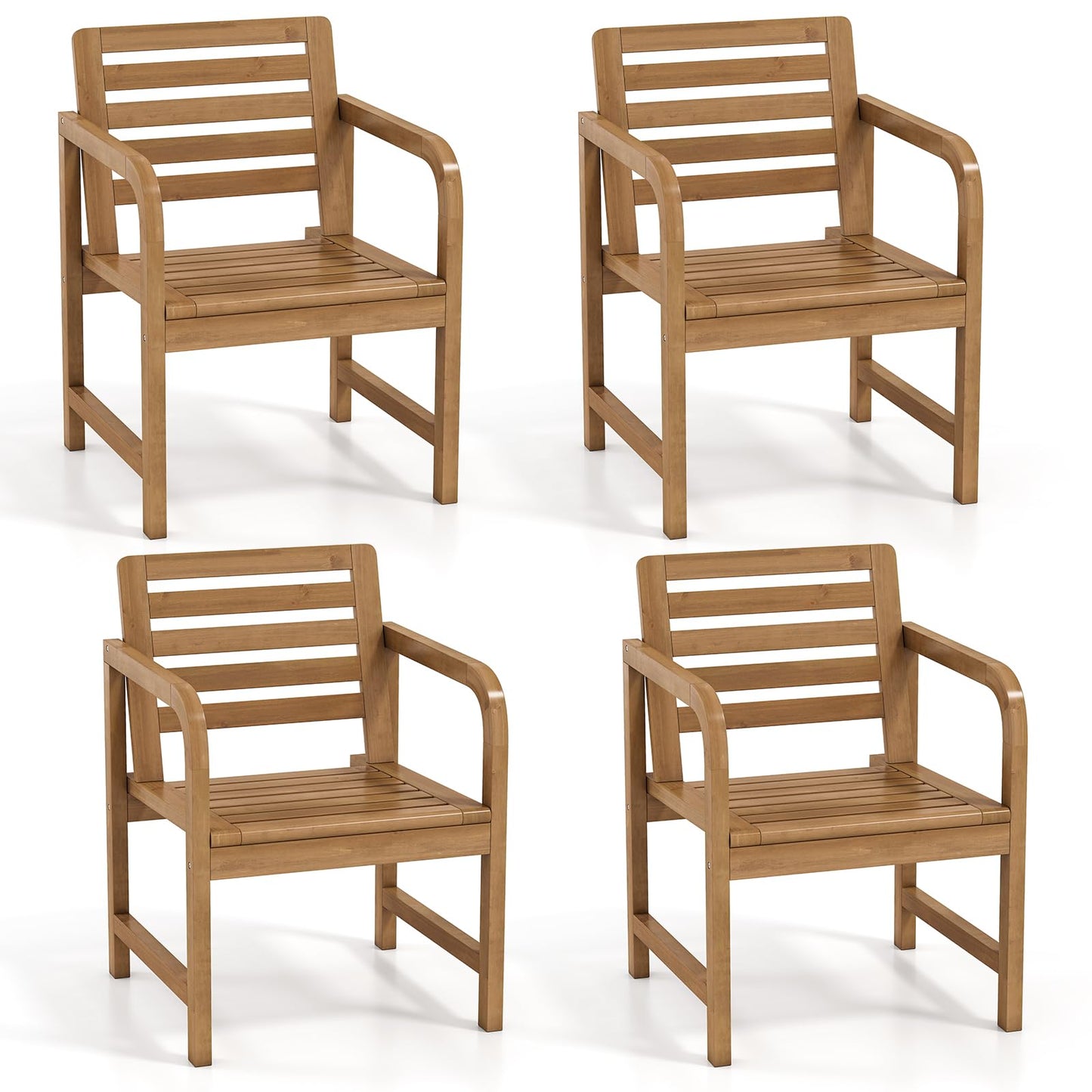 Tangkula Solid Teak Outdoor Dining Chair with Slanted Back & Slatted Seat