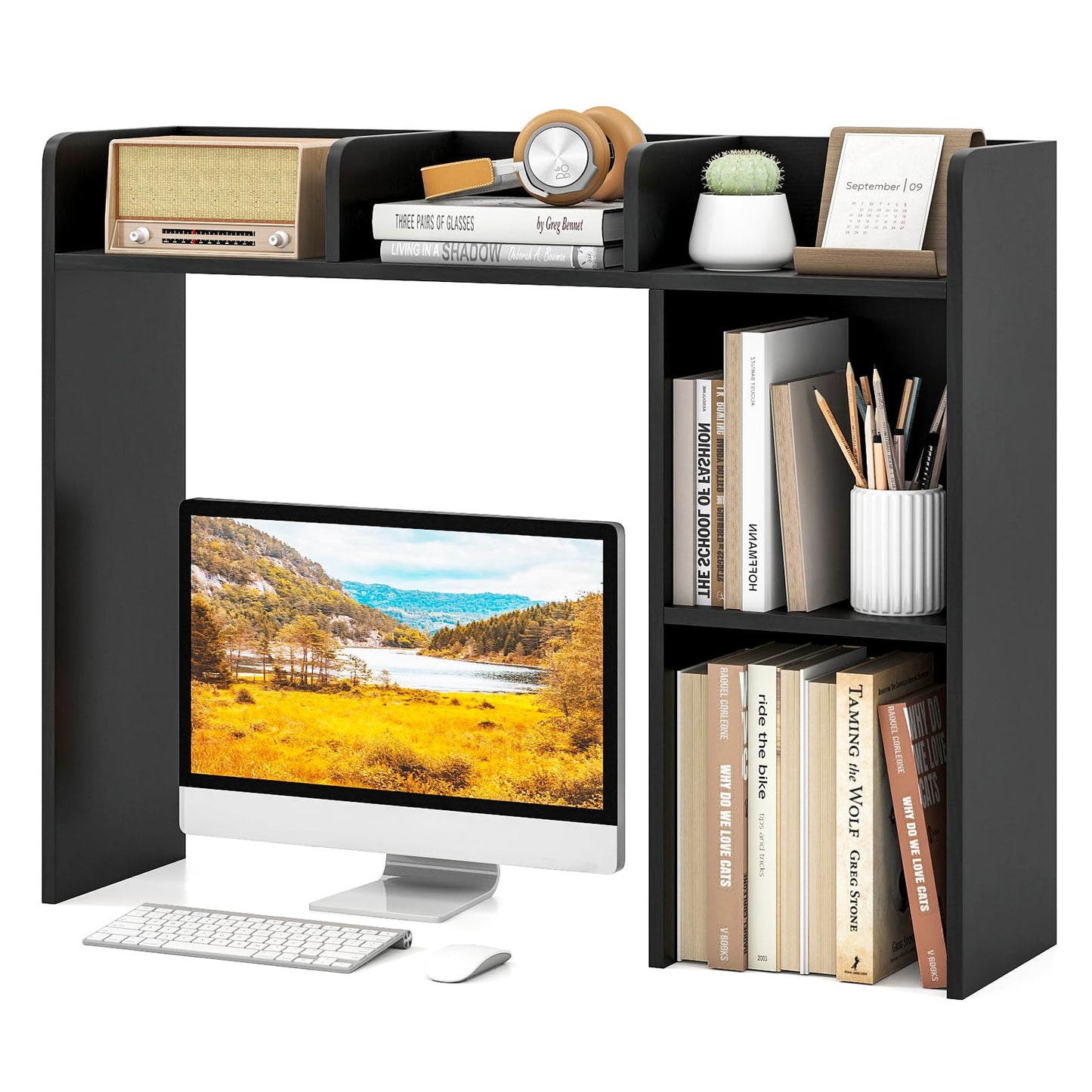 Tangkula Étagère de bureau, meuble de rangement de comptoir avec 5 étagères pour bureau d'ordinateur