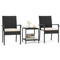 Tangkula 3 Pieces Patio Furniture Set with 2 Tier Tempered Glass Tabletop Table