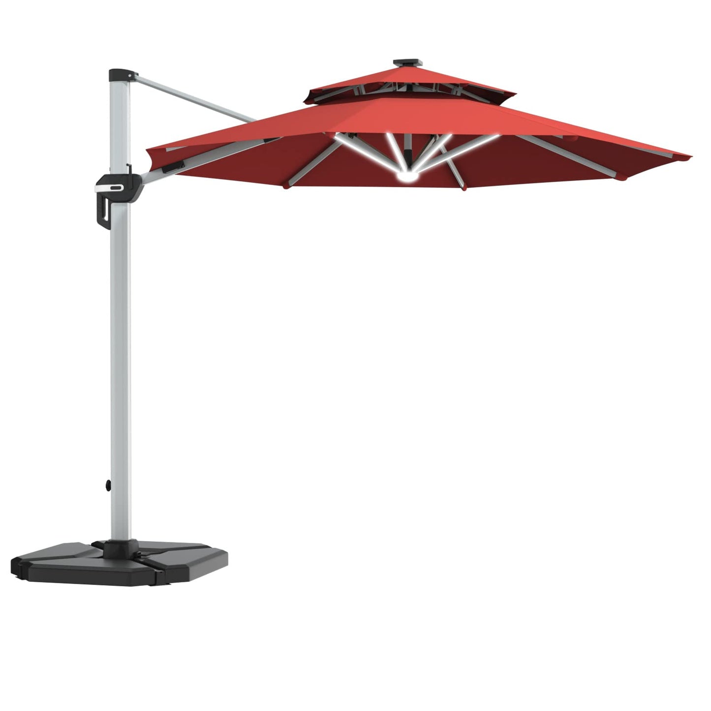 Tangkula 10 FT LED Cantilever Offset Hanging Patio Umbrella with Weight Base